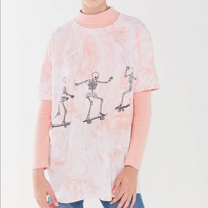 Pink tie die Skelton skating t shirt